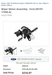 Genuine Ford Wiper Motor Assembly M1PZ17496A. Fixed Price $250.00.